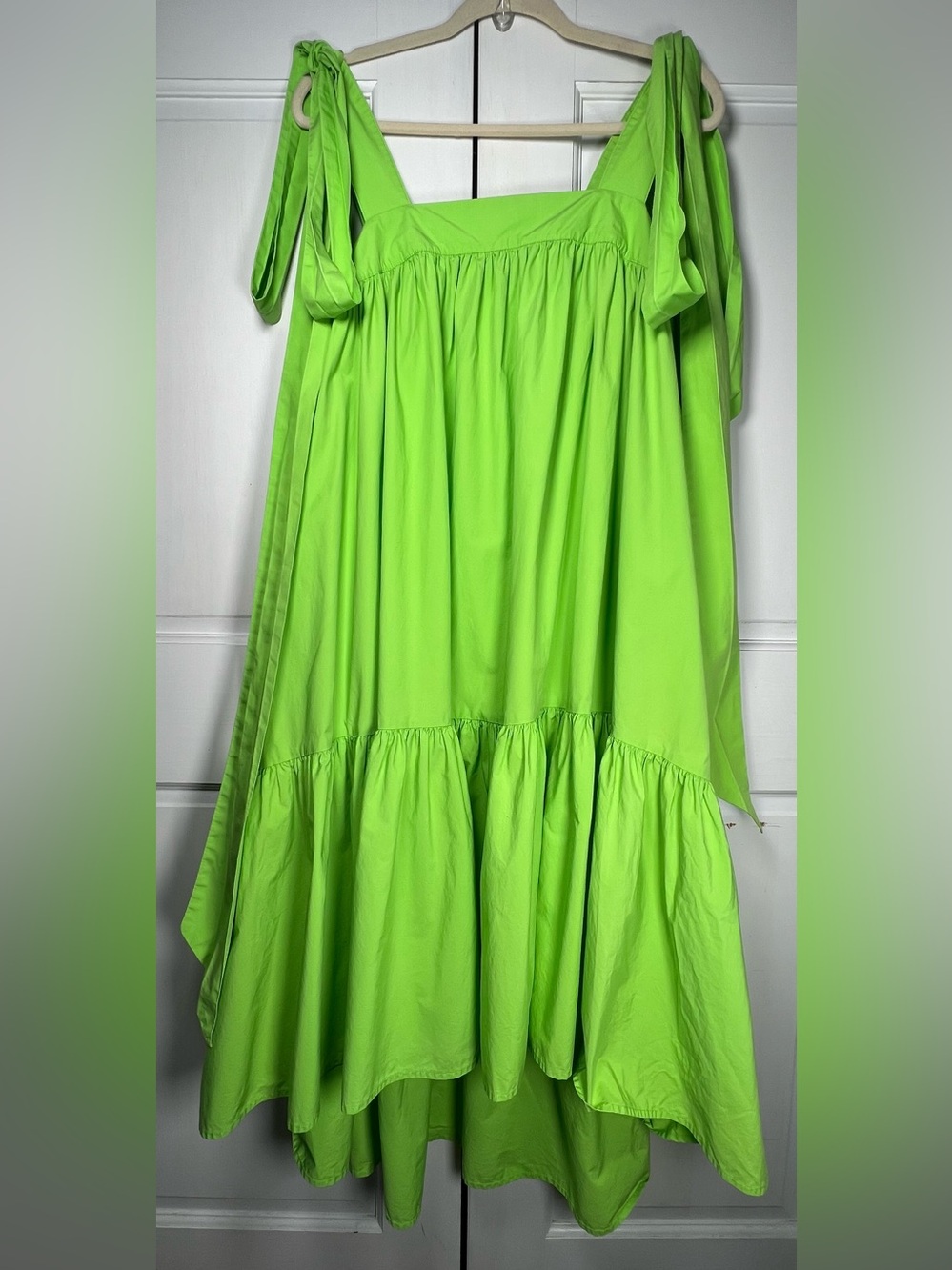 Christopher John Rogers Tie Strap High-Low Babydoll Dress Vibrant Green M - Picture 3 of 9